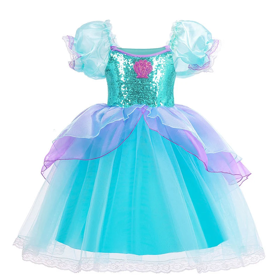 Vestido de sirena para niña pequeña, disfraz de princesa para fiesta de cumpleaños, Ariel, ropa de fantasía para Halloween, vestido elegante de