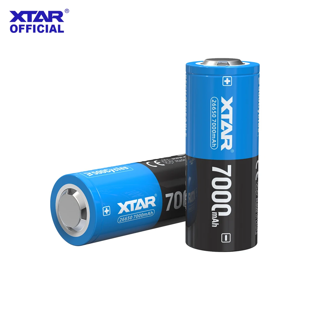 

XTAR 2/4PCS 3.6V 26650 7000mAh Rechargeable Li-ion Battery 10A Output 500+ Cycles with protective plate -20℃~60℃
