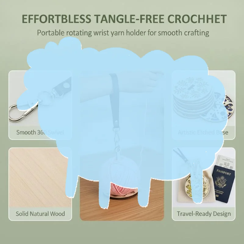 Wooden Wrist Yarn Holder Portable Non-Slip Grip Lightweight Yarn Ball Dispenser for Home Knitting Crochet Handmade Projects