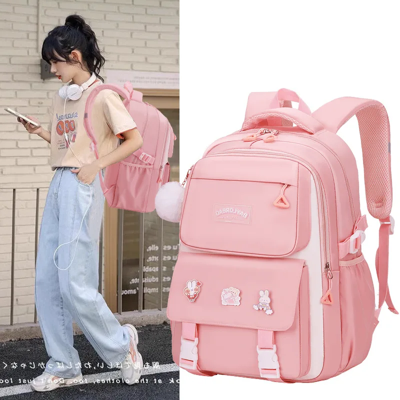 3-piece Set Free Pendant New Middle High School Student Schoolbag Girl Grade Large-capacity Burden-reducing Children's Backpack