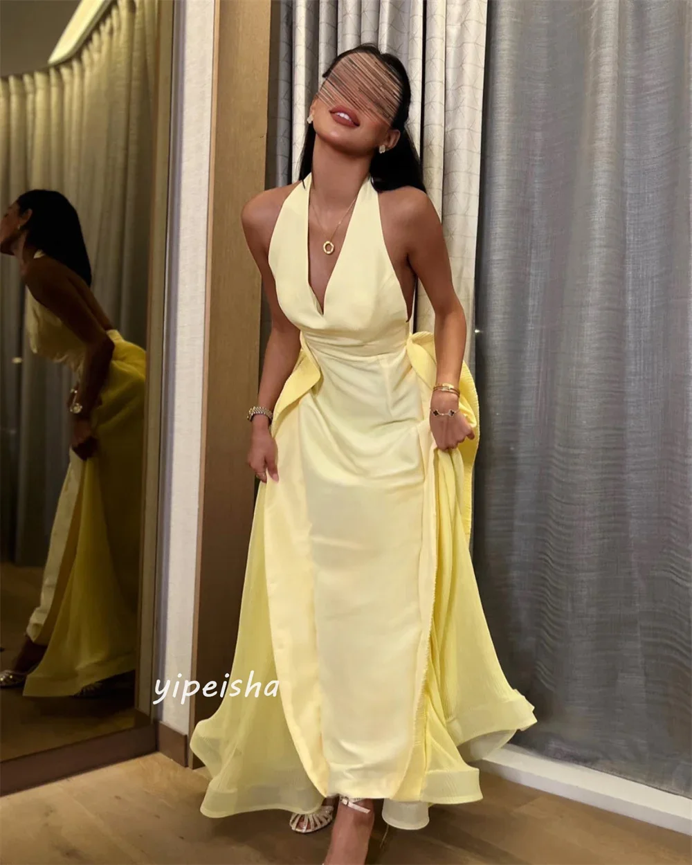 Customized Jiayigong Jersey Draped Pleat Ruched Party A-line Halter Bespoke Occasion Gown Long Dresses Saudi Arabia