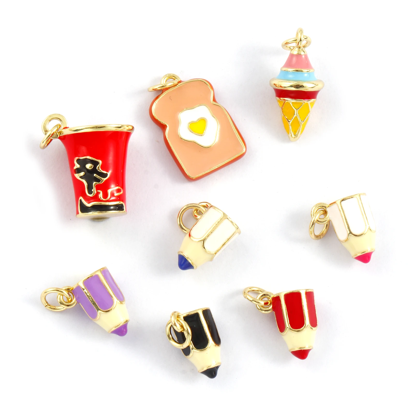 Doreen Box 1PC Brass Charms 18K Gold Plated Enamel 3D Pencil Pendants for DIY Necklace Jewelry Making  15mm x 9mm