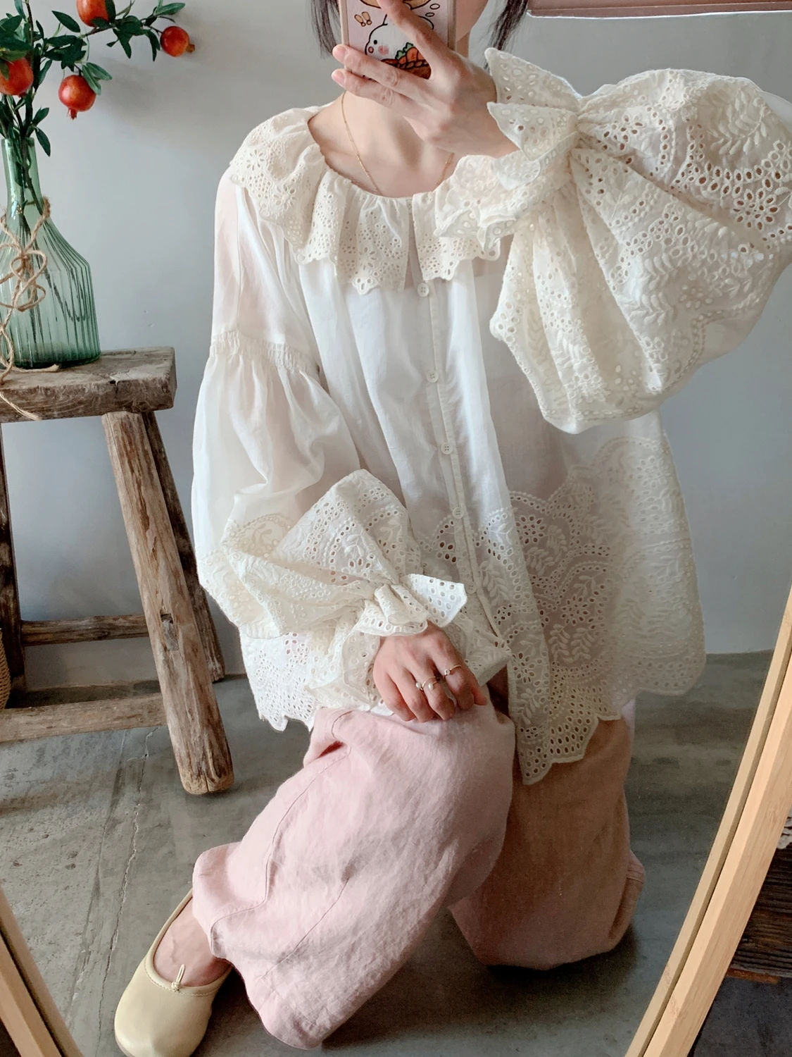 TIYIHAILEY Primavera Estate Ramie Top Donna Manica lunga a lanterna Tees Camicie stampate sottili Allentate 2 pezzi con usura interna Nuovo scollo a V