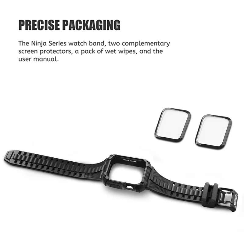 Silicone for Apple Watch Band+Case 40/41/44/45/49mm Rugged Strap for Apple Watch Ultra 2 Series 9 8 7 with Screen Protector Case