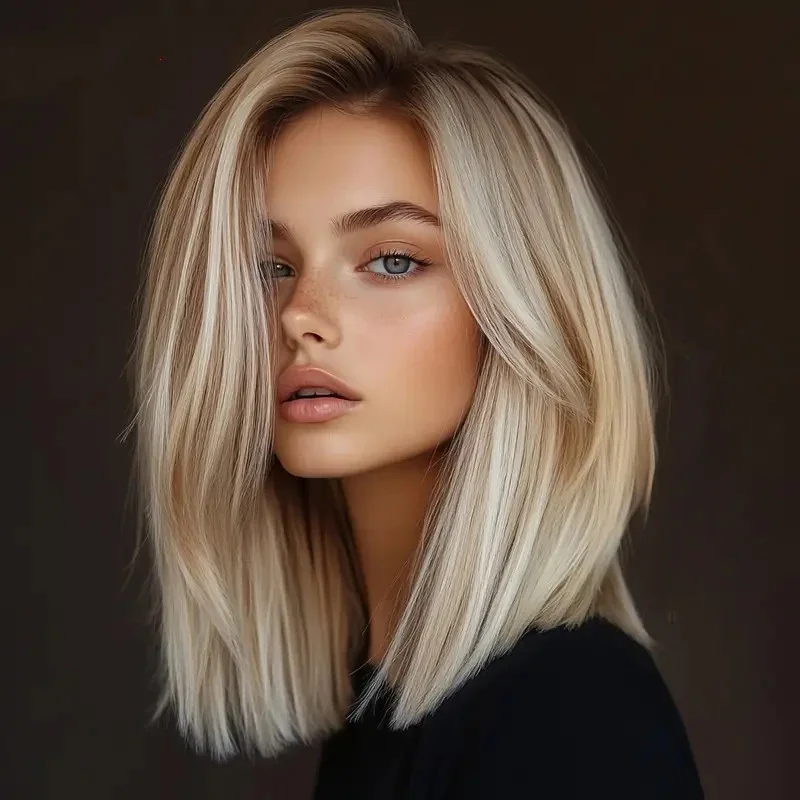 Balayage Creamy Blonde Brown Highlight Wigs Human Hair Lace Front Wigs