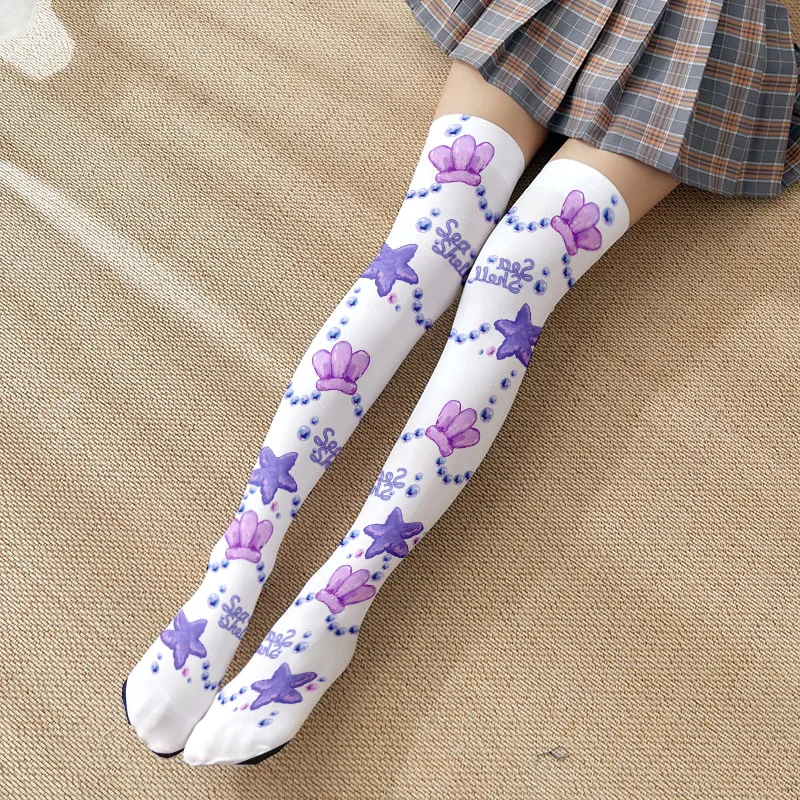 2026 Ocean Series Starfish Multi Color Anime Printed Thin Women's Spring and Autumn Japanese Lolita Cute Knee length Stockings