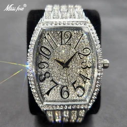 Montre étanche de luxe Ice Out pour hommes, Tonneau, Full Diamond Silver, Geneva Male Watch, Hip Hop, Original, Popméthanol