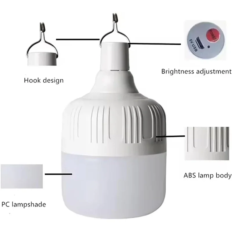 20W-200W Powered Lamp with Solar Energy Panel Portable LED Bulb Lights Rechargeable Hanging Camp Tent Night Fishing Emergency