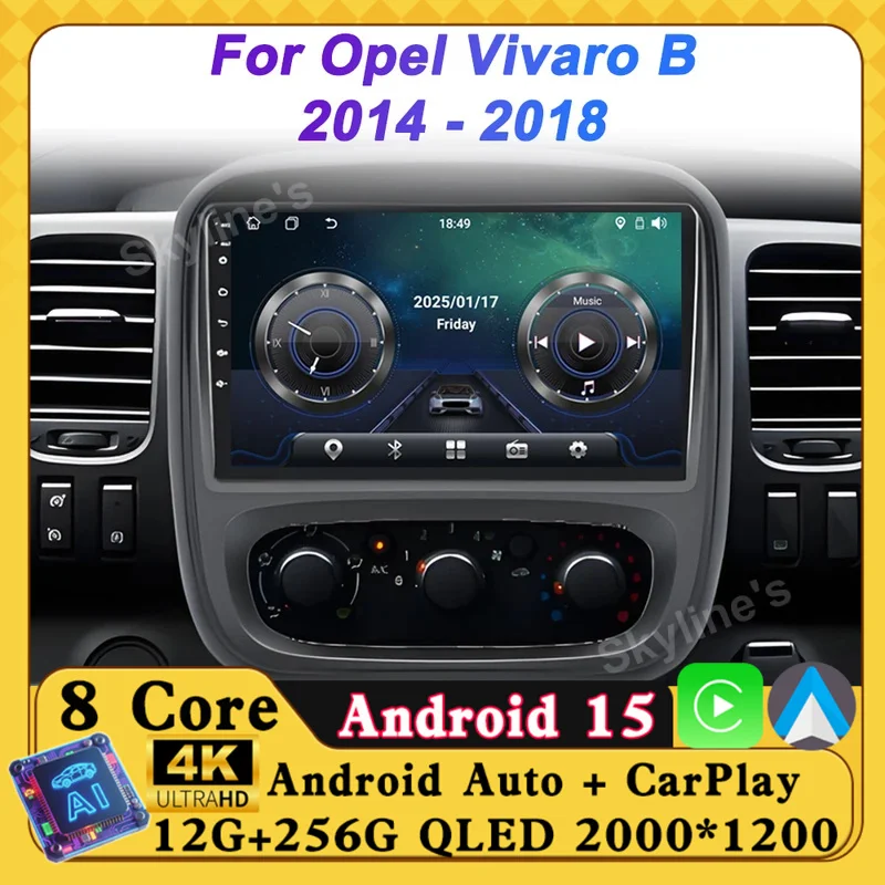 

Автомобильный радиоплеер Android для Opel Vivaro B 2014-2018 Renault Trafic 2014-2021 GPS-навигация Carplay с сенсорным экраном авторадио