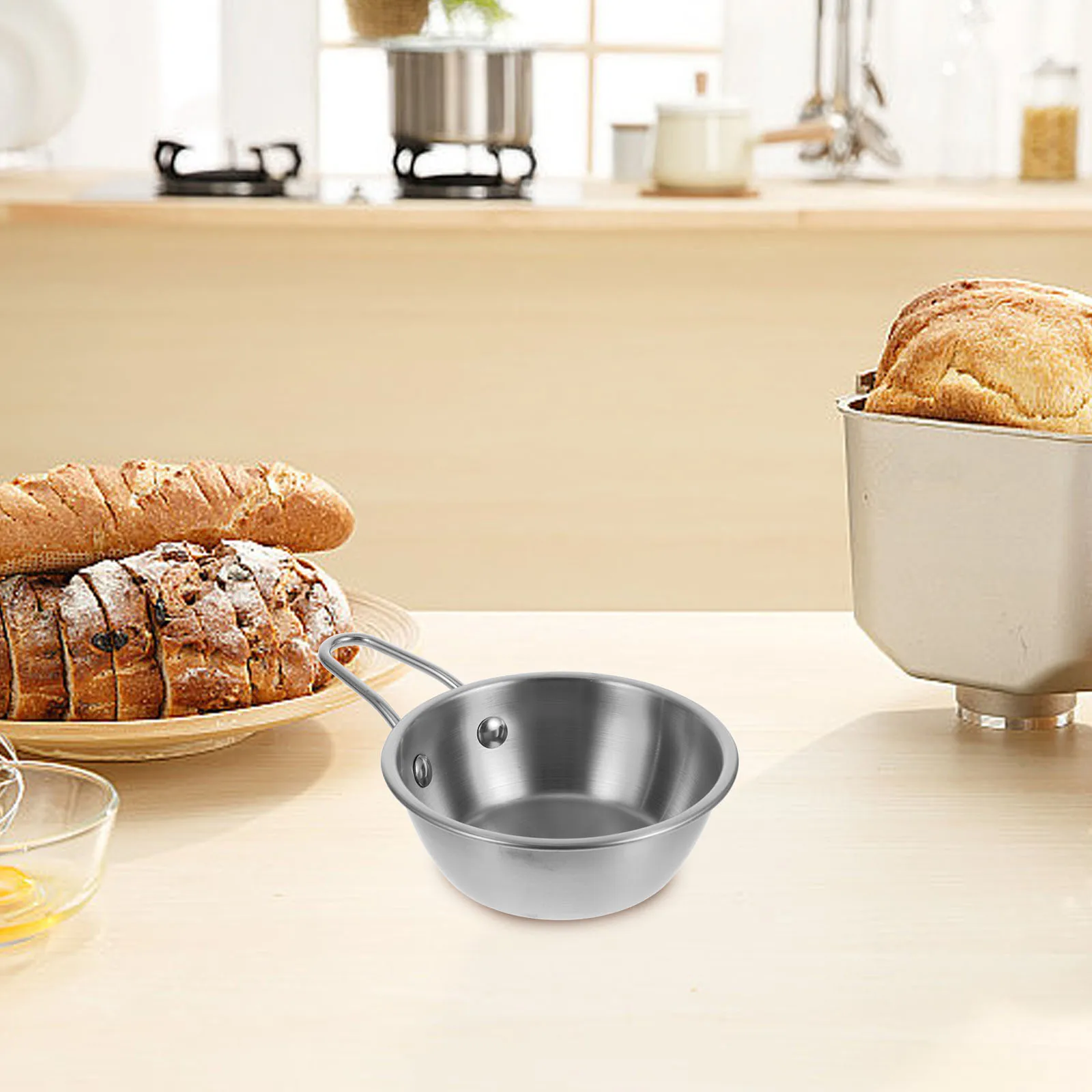 

2pcs Single Handle Condiment Bowls Stainless Steel Golden Korean Small Bowls Rice Ramen Soup Home Party Camping