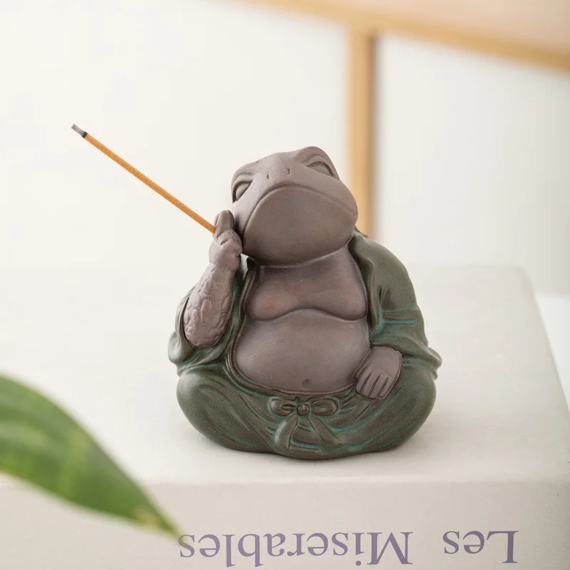 Cute Cartoon Ceramic Incense Stick Holder Tray, Ash Catcher Base for Office Desk Bedroom Indoor Aroma Tabletop Decor Ornament