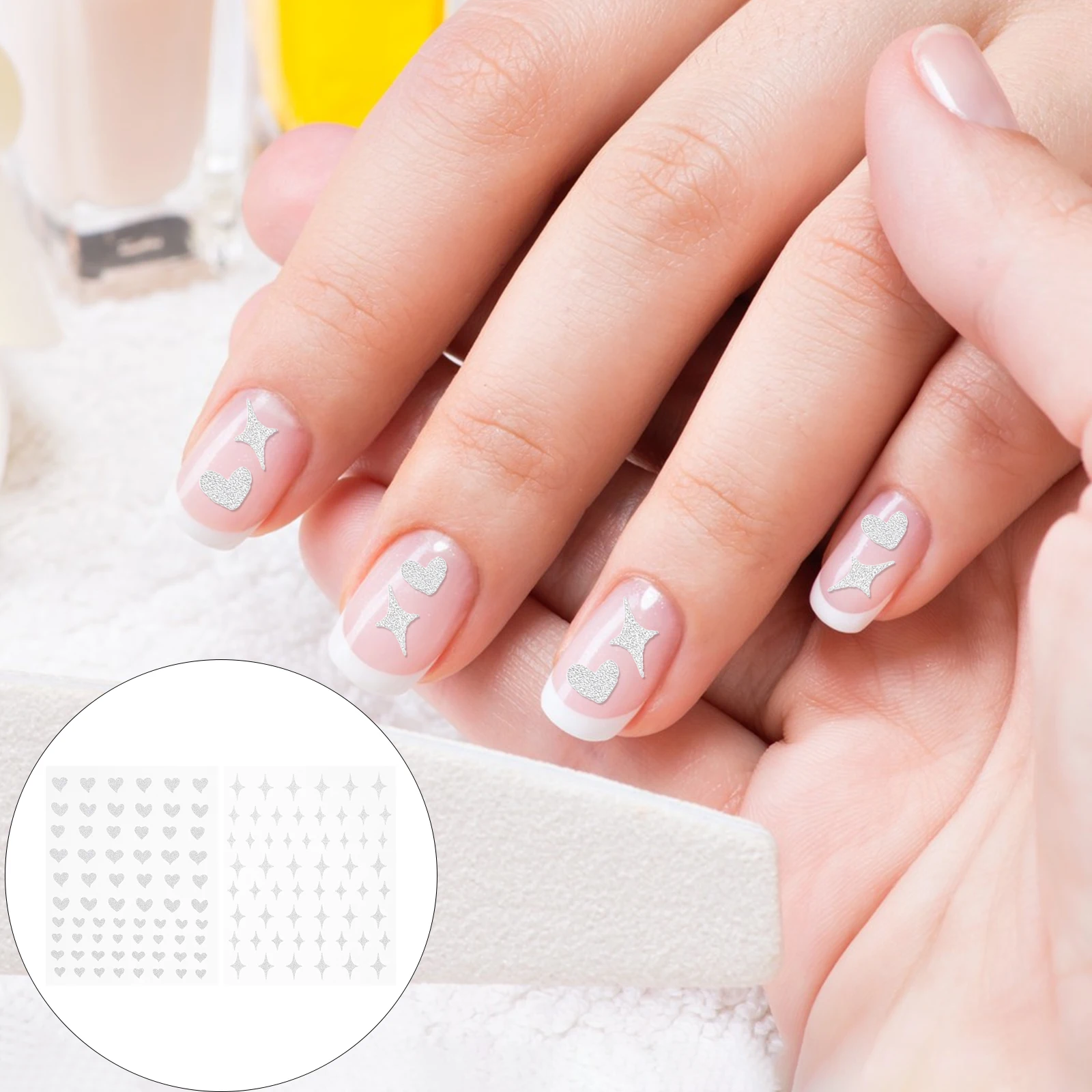 6 fogli di decalcomanie per unghie adesivi glitter argento adesivo per manicure a forma di cuore