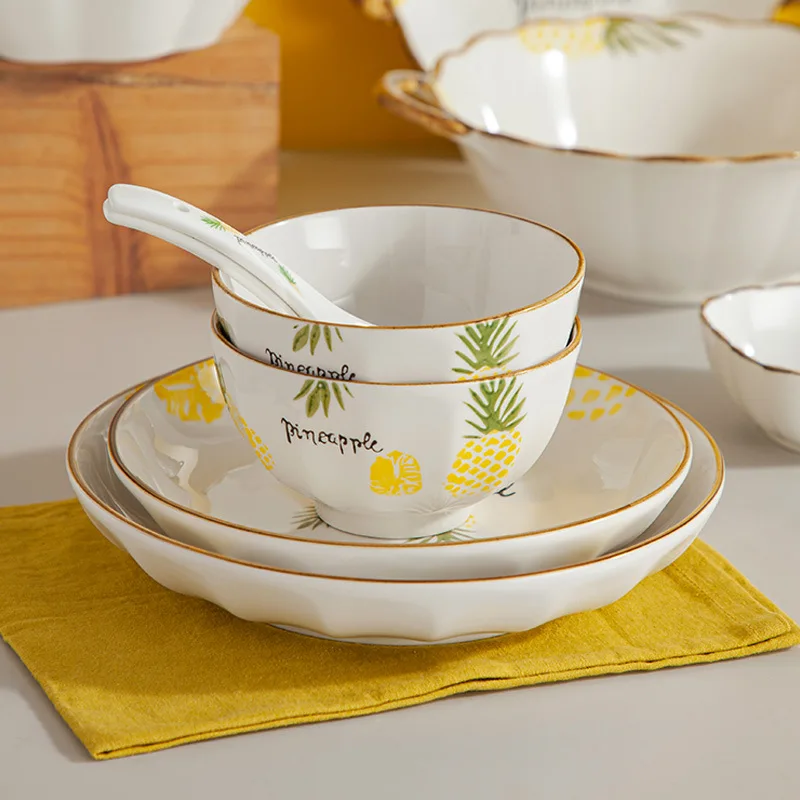 Hand Drawn Circular Ceramic Plates, Dishes, Fish Plates, Soup Bowls, Double Ear Baking Pans, Household Rice Bowls, Tableware