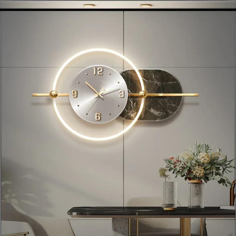 Light luxury restaurant three-dimensional clock decoration painting, modern simple led luminous mural