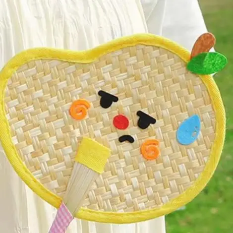 Handmade Pumpkin Fan Cartoon Handmade Woven Fan Set Summer Handheld Fans Decorative Bear Butterfly Dog Pumpkin Mango Shapes