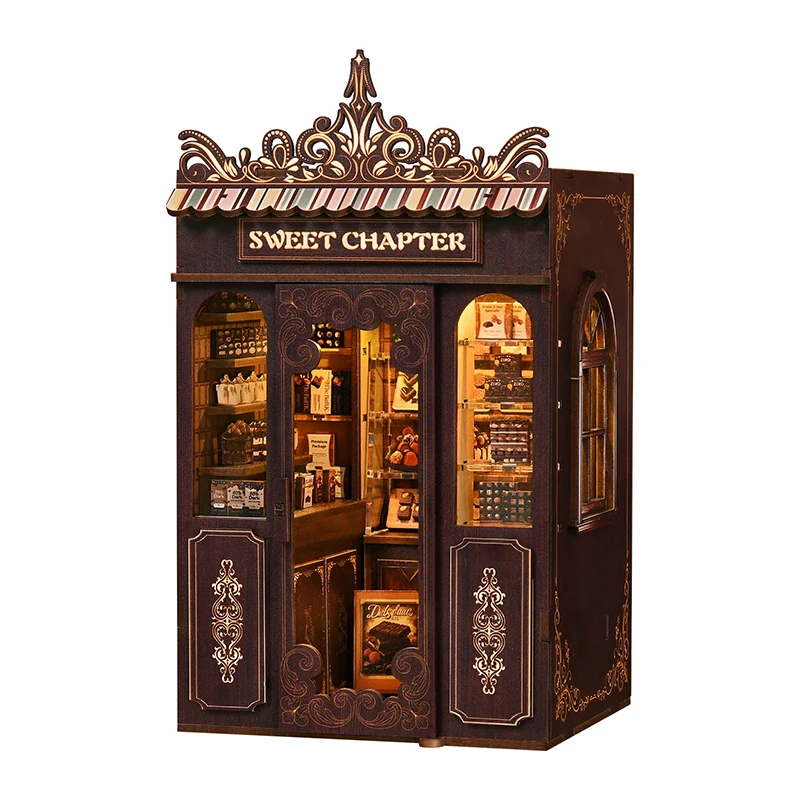 

DIY Book Nook Kit 3D Wooden Puzzle Doll House Assembly Model Bookshelf Insert Decor Dollhouse With Furniture For Christmas Gifts