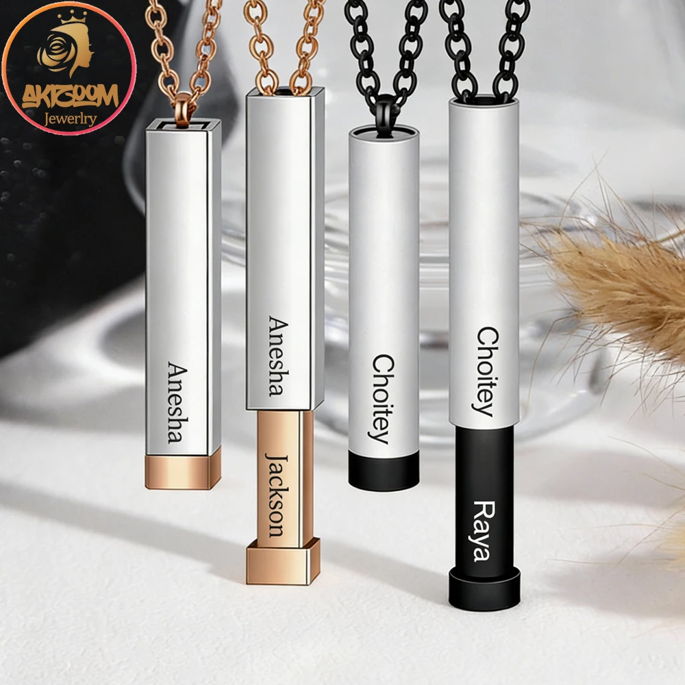 

Персонализированные барные кулоны с именем, 3D выдвижной кулон для женщин и мам, из нержавеющей стали, с гравировкой скрытого сообщения, ювелирный подарок