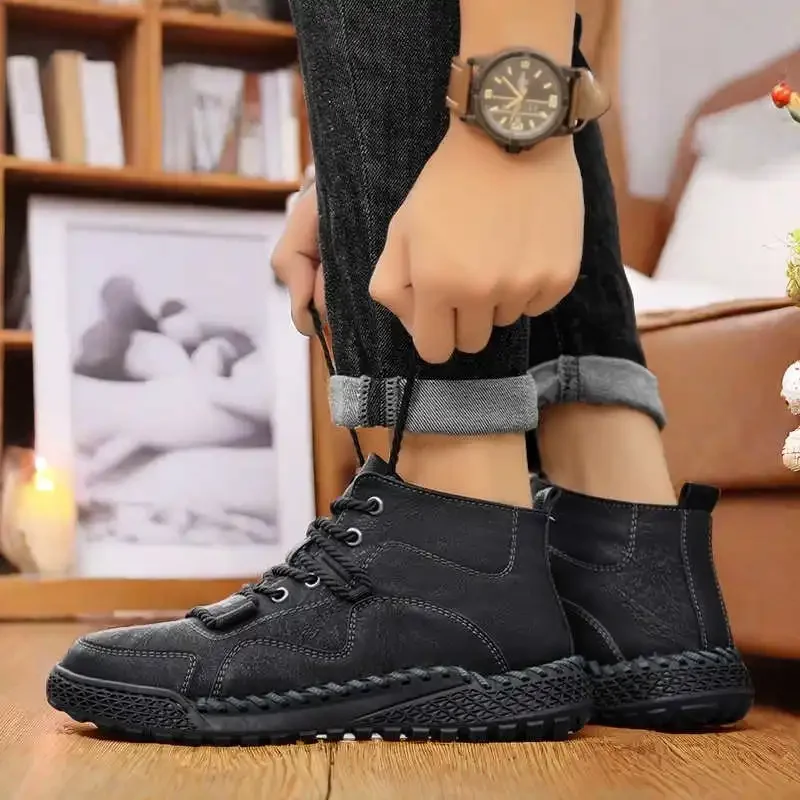 Ecoleather Lace-up High-cut Sneakers White Man Boots Shoes Luxury Brand Men's Sport Second Hand Technologies Nice