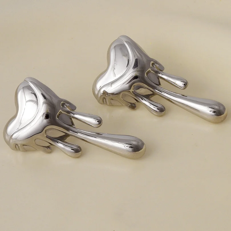 Flowing Liquid Stainless Steel Heart Ear Studs For Women Men Accessories Waterproof Real  Gold Plated Fashion Earrings Jewelry