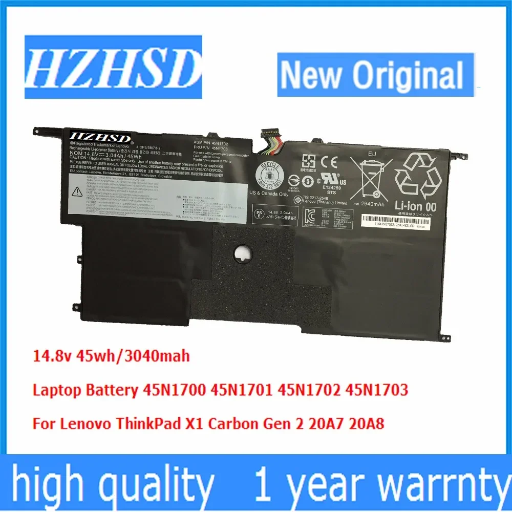 

14.8V 45wh Original X1 Laptop Battery 45N1700 45N1701 45N1702 45N1703 For Lenovo ThinkPad X1 Carbon Gen 2 2015 20A7 20A8 00HW002