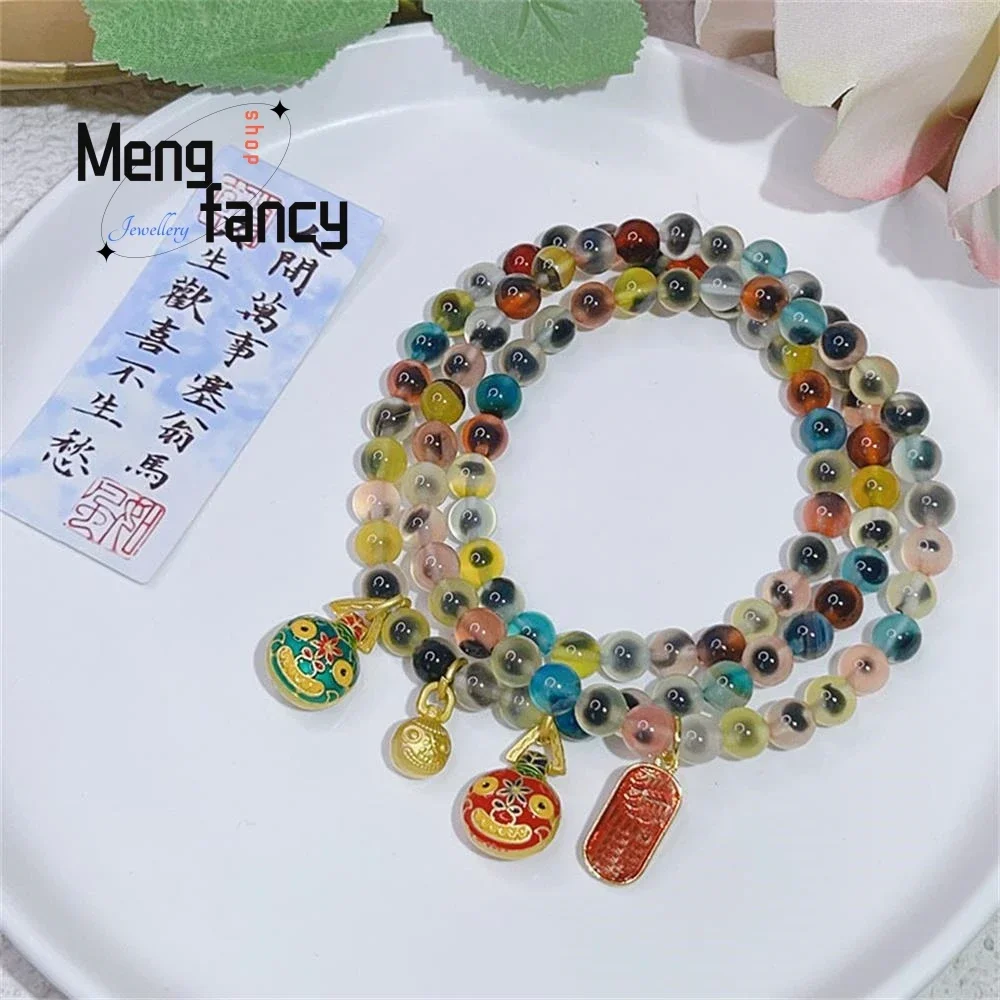 Natural Retro Three Circle Gold Swallow Beast Sugar Heart Agate Bracelet Exquisite High-grade Charm Fashion Jewelry Holiday Gift