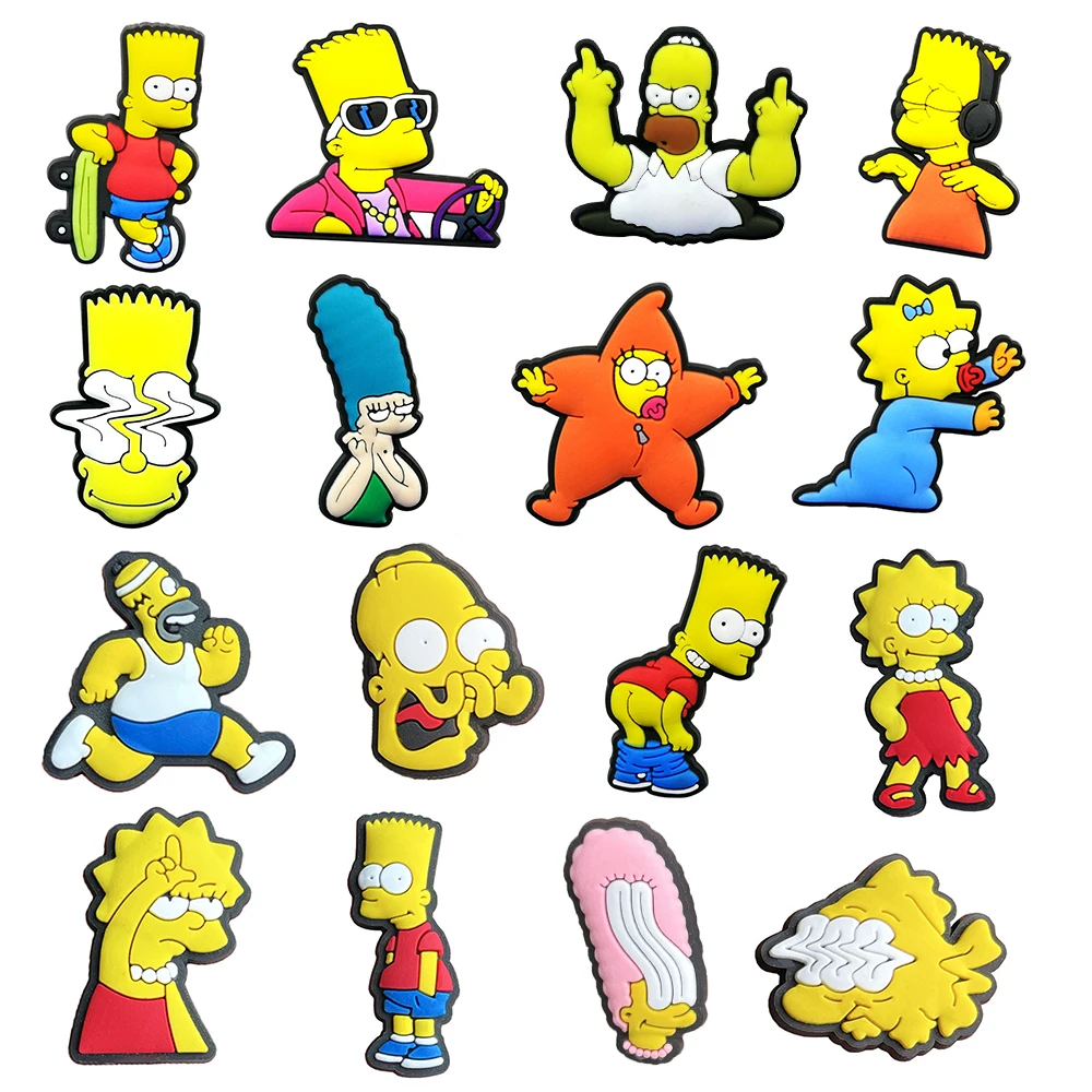 9-100Pcs Hot Toys Disney Simpson Shoe Charm Cartoon Shoes Accessories Decorations PVC Clog Sandal Buckle for Kids Party Gifts