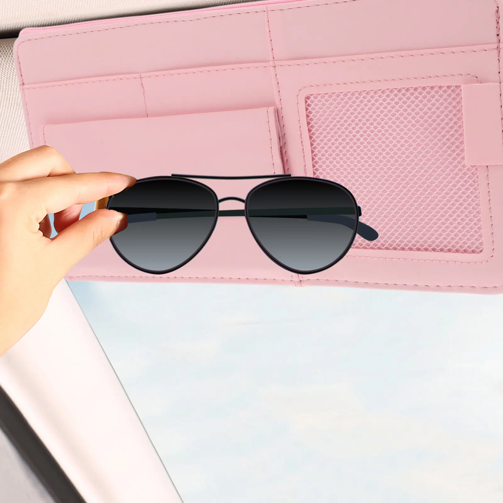 Pink Car Visor Organizer Multifunctional Sun Visor Sunglass Holder Document Id Slot Auto Interior Accessories Car Sunglasses