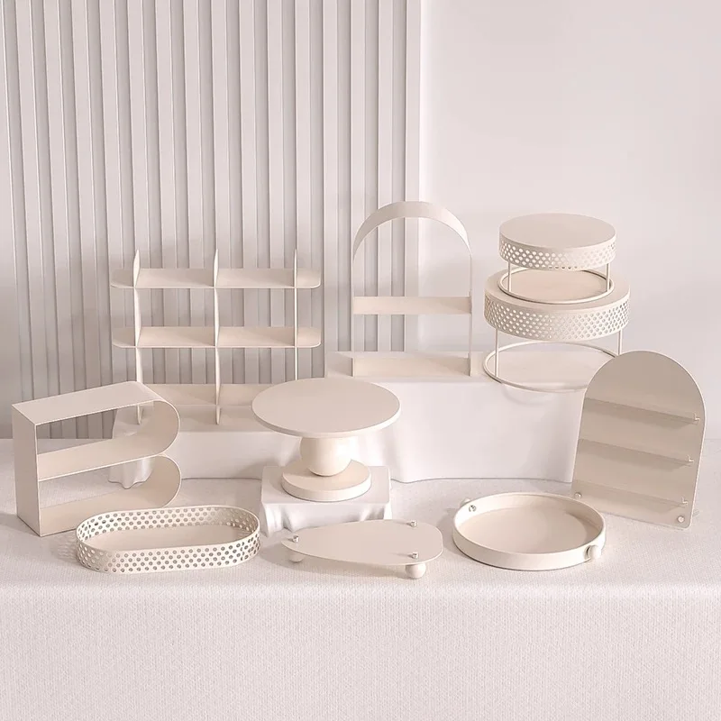

Creamy Style Iron Dessert Table Display Rack Wedding Decoration Birthday Cake Stand Buffet Tea Break Candy Dim Sum Trays Props