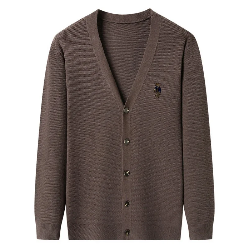 Autumn Winter Fashion Men's Embroidery Knitwear New High Quality Cardigan Button Comfort V-neck Top Casual Business Men's Wear