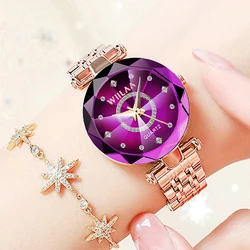 WIILAA Ocean Star Women Crystal Watch 2025 Top Brand Luxury Rose Gold Women Bracelet Wrist Watch For Ladies Relogio Feminino