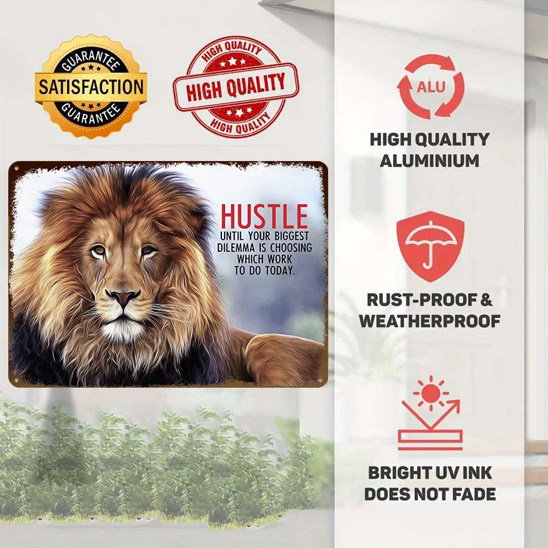 Never Stop Hustling Metal Poster Customized Wall Art Retro Vintage Metal Signs for Man Cave Living Room Decoration Office Decor
