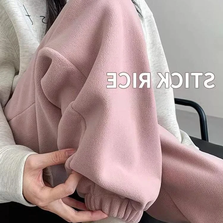 

plus Size Fce Lined Thiened Women's Sports Pants High Waist Nine Points Commute Sle Korean Version Loose Fit Autumn Wi...