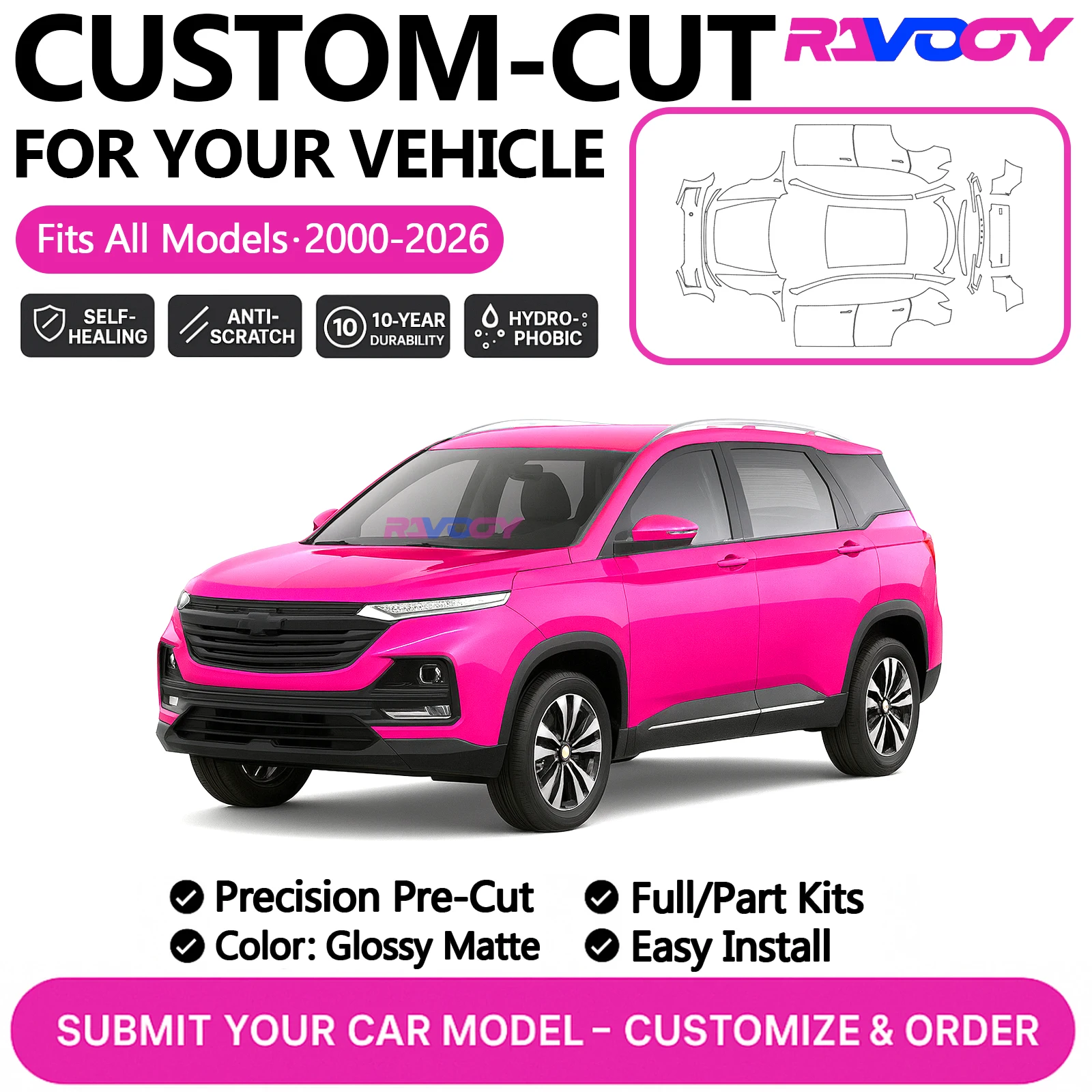 

Custom Precut PPF Kit For Chevrolet Captiva 2024 2025 2026 Paint Protection Film TPU Gloss Matte Front kit Full car Hood bumper
