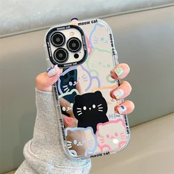 Funda de teléfono con líneas pintadas en espejo para iPhone, carcasa dura de silicona suave, parachoques, lindo gato, 14, 13, 11, 12, 15 Pro Max