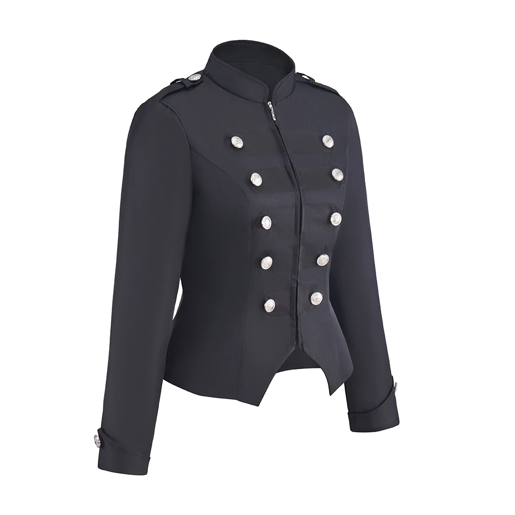 Victorian Gothic Steampunk Red Black Military Jacket Women's Stand Collar Rock Frock Coat Ringmaster Jacket Halloween Costumes