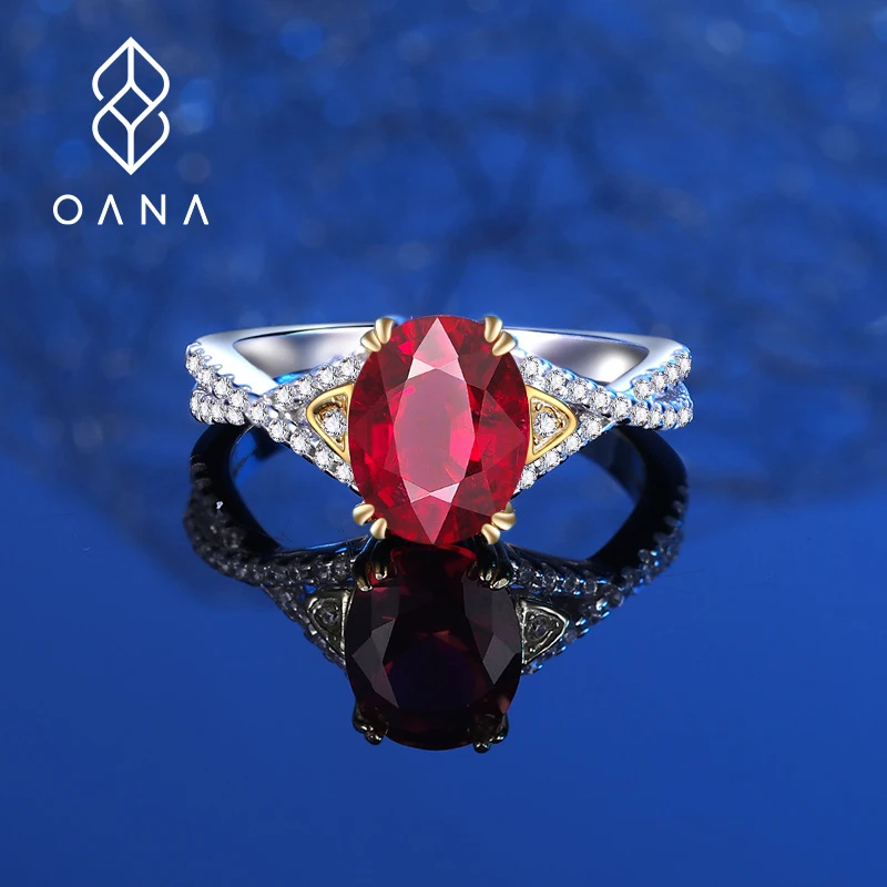 Hot Selling Oval Ruby ​​925 All-over Silver Inlaid Pigeon Blood Red Women's Ring Exquisite And Compact Fashion Jewelry