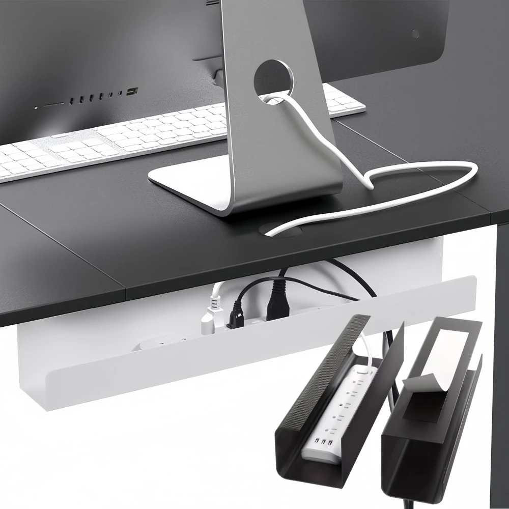 1pc Wide Under Desk Cable Raceway Cable Management Tray Metal Cord Organizer for Office & Home Use Power Strip Holder Included