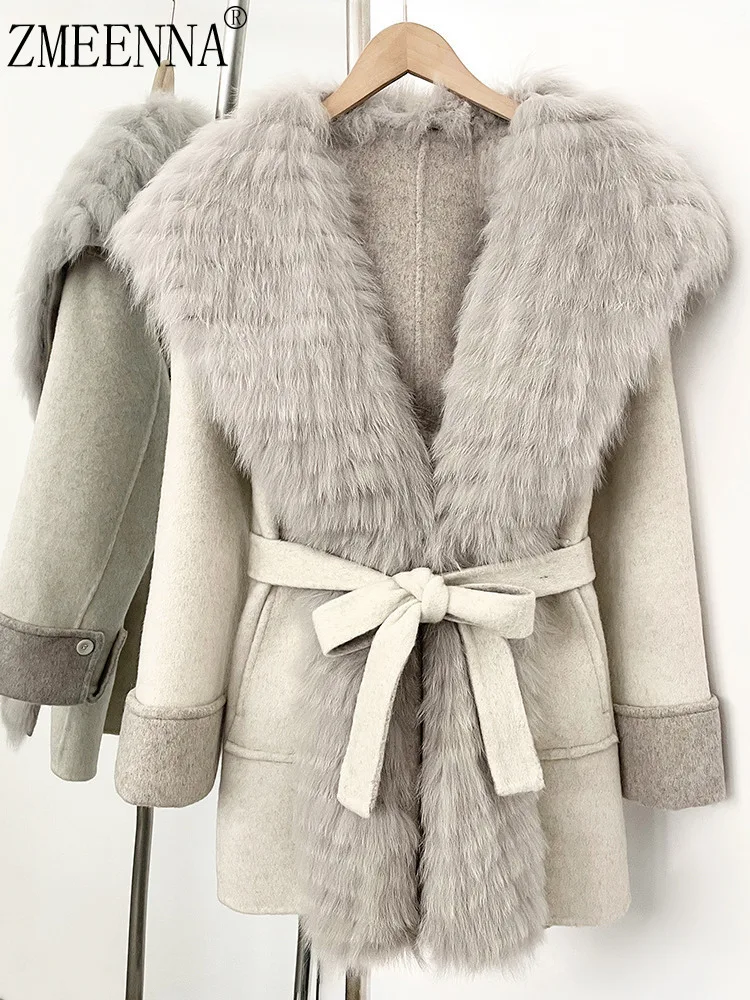 

ZMEENNA Short Wool Blend Coat For Women With Faux Fur Trim And Belted Waist Elegant And Warm Winter Outerwear ZM4037