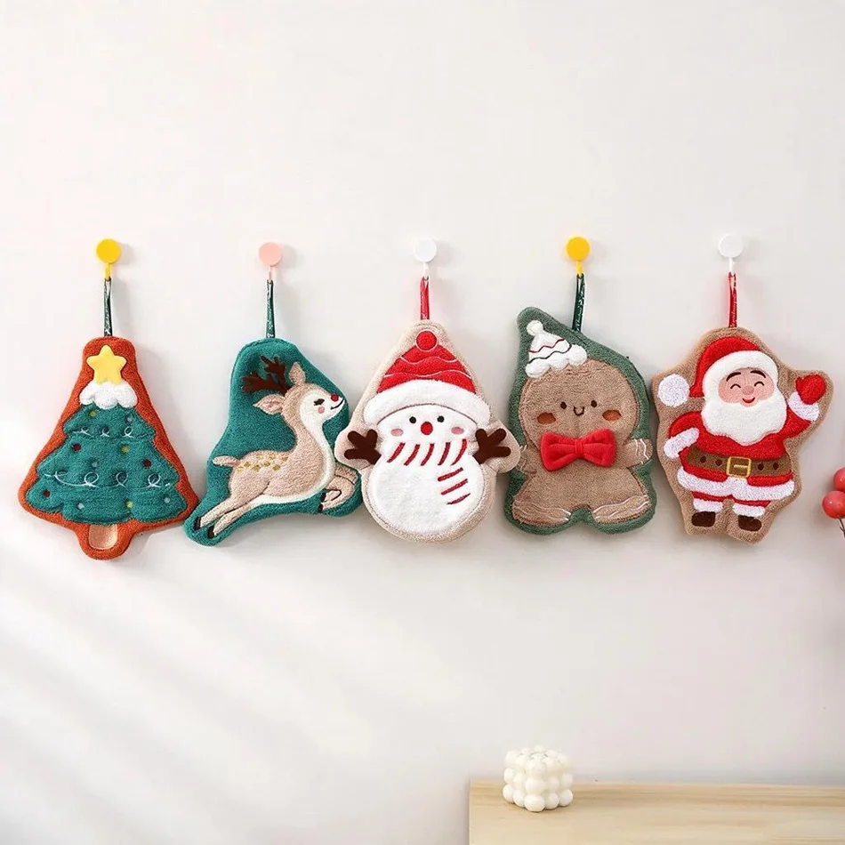 2026Coral Fleece Christmas Santa Claus Hand Towels Water Absorption Quick-drying Hand Towel Christmas Tree Bell Kitchen Bathroom