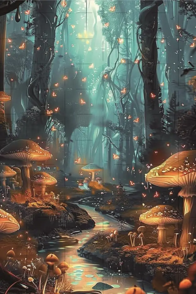 Generic Enchanted Glow Forest Painting Tin Sign Mushroom Painting Poster Crafts for Adults Home Wall Decor Mushroom Art Perfect