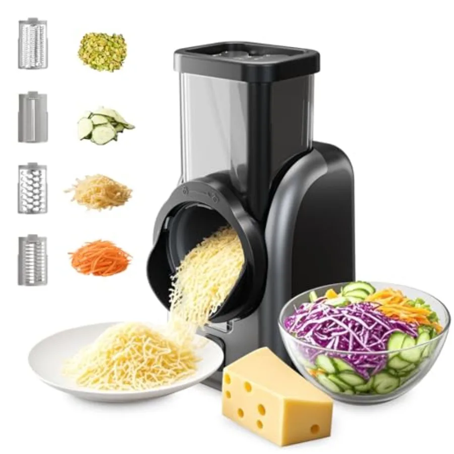 

Electric Cheese Grater Rotary Vegetable Slicer with 4 Interchangeable Drum Blades Multifunctional Cheese Chopper Shredder for K