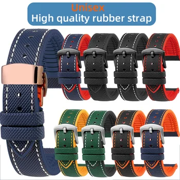 12 Renk Unisex yüksek kaliteli kauçuk kayış 20mm 21mm 22mm kauçuk 23mm 24mm saat kayışı bilezik erkek kadın mavi turuncu siyah kırmızı