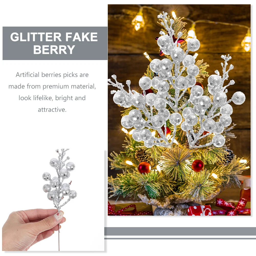 

12 Pcs Xmas Picks Decorations Glitter Berries Christmas Red Party Stems Ornament Outdoor