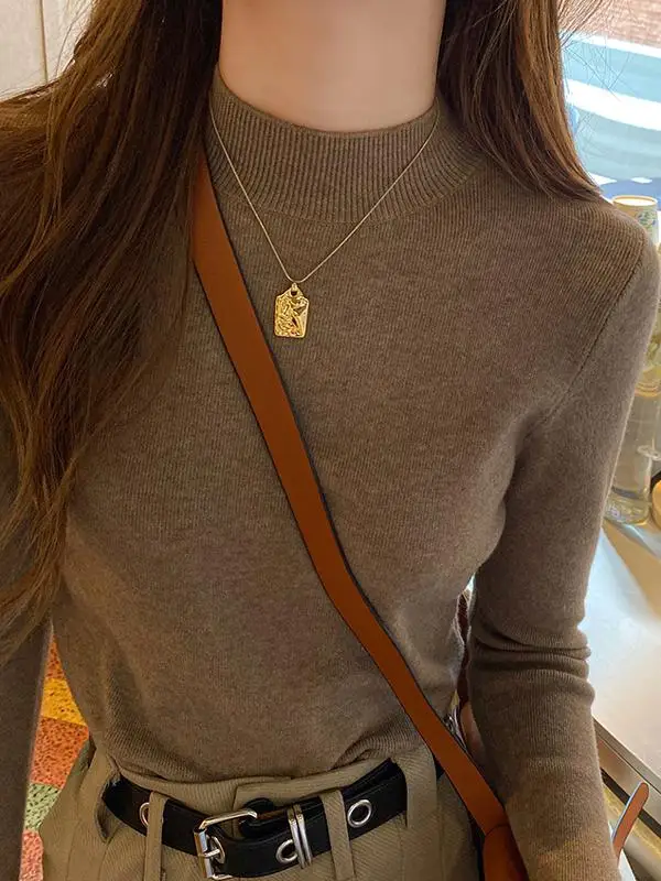 Maglione da donna slim fit lavorato a maglia base irt f collo alto interno autunno inverno Faionable caldo lungo colore Sve
