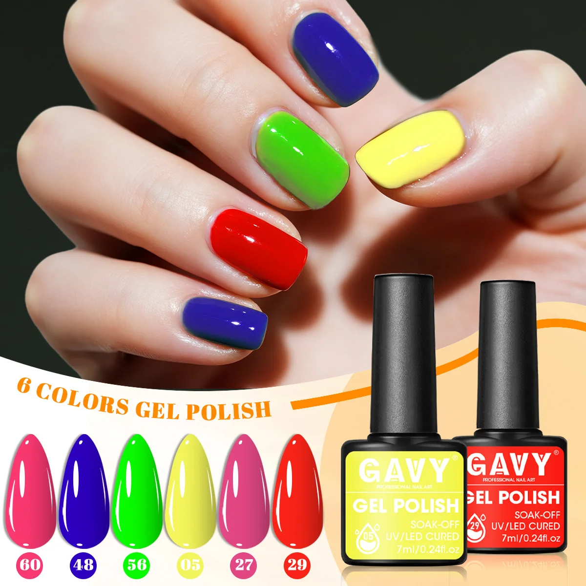 GAVY 6-piece Gel Nail Polish Set - Colorful Nail Polish - Gel Nail Polish Set - Suitable for Home Nail Art Salon or as a Gift fo