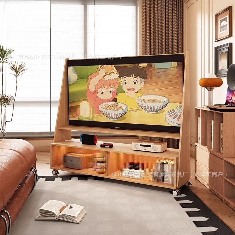 Solid wood removable TV bracket household living room bedroom floor storage locker floor mobile TV bracket