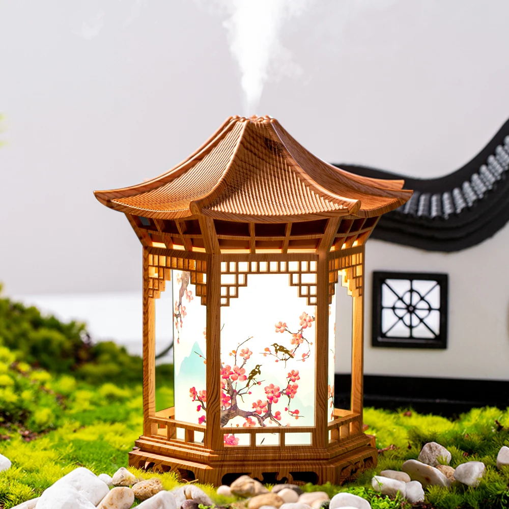 New small pavilion humidifier night light home Chinese style, home office humidifier USB portable water supplement car image 4