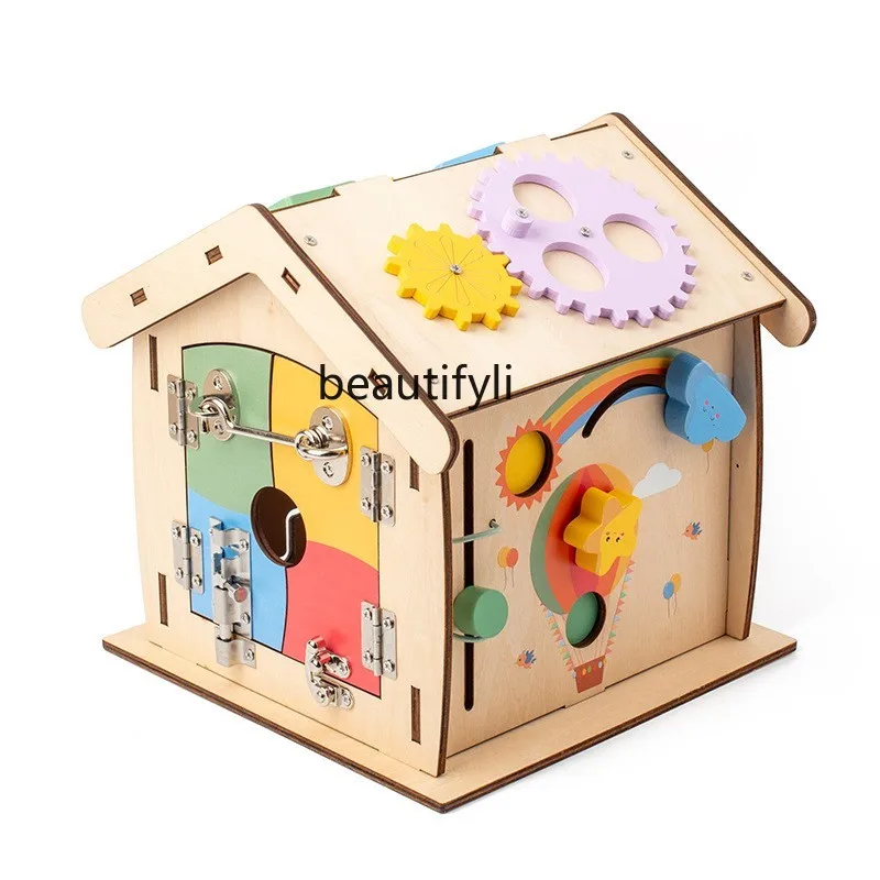 Montessori Early Education Toys Busy House House with Lock Puzzle, Baby Baby Steering Wheel Busy Box