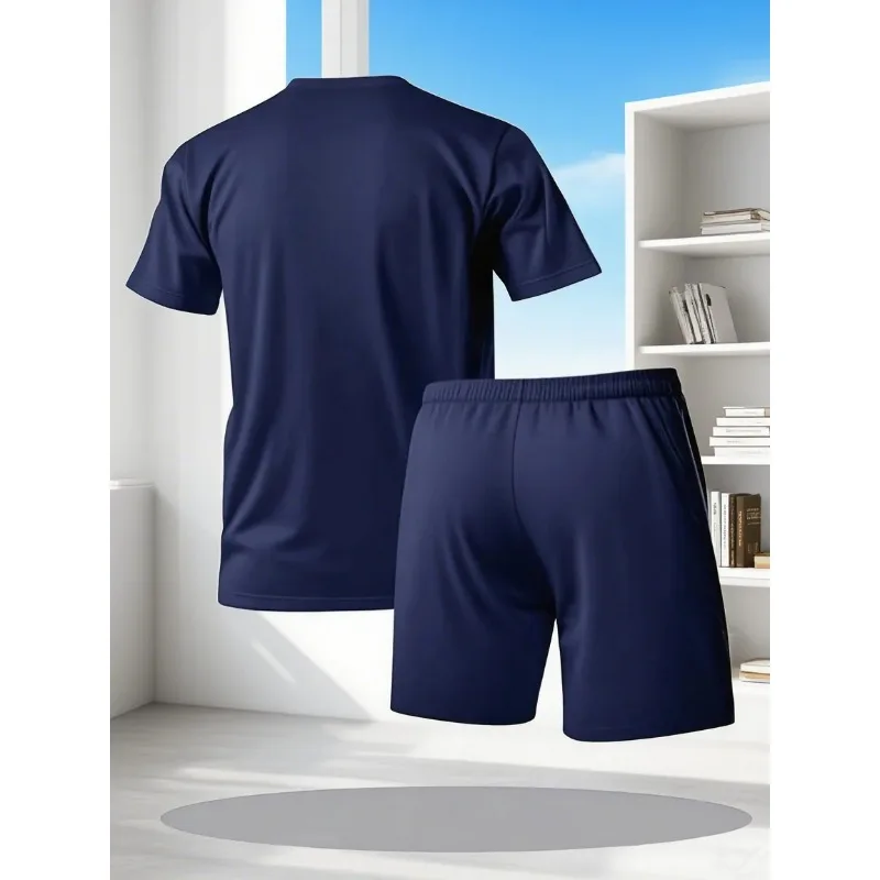 2025 New Fashionable Trendy Men's Casual Sports Set Printed T-shirt Shorts Breathable Summer Outdoor Clothing