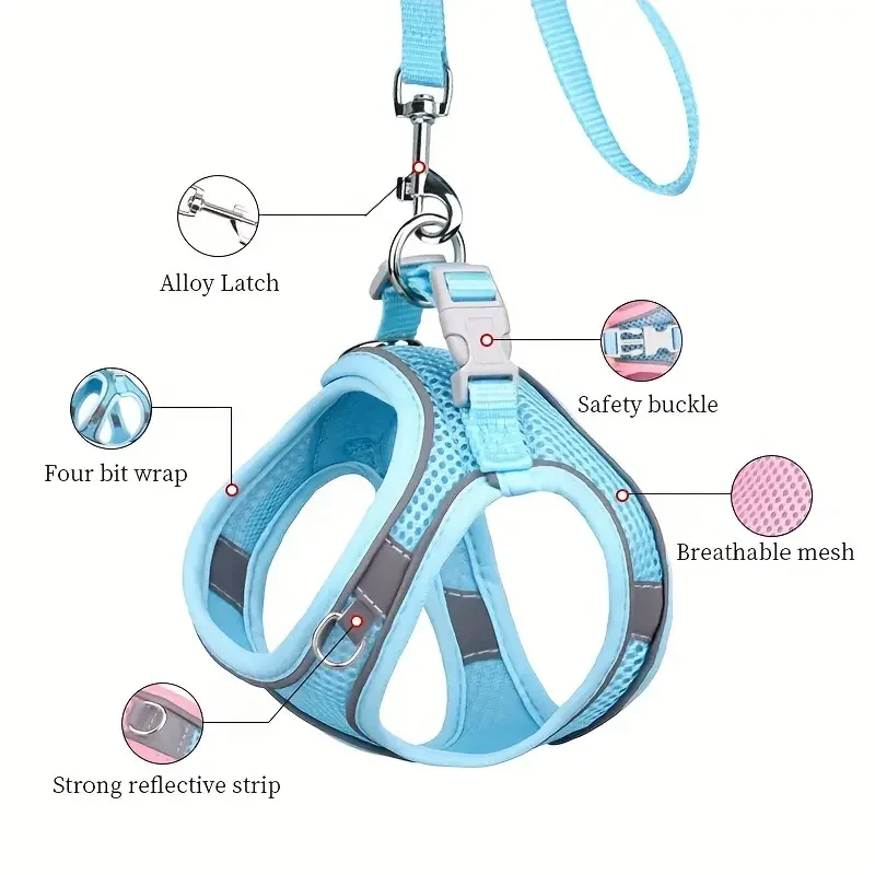 반려견 고양이 하네스 탈출 방지 안전 고양이 조끼 하네스, 야외 산책용, 반사 스텝 인 소프트 메쉬 반려동물 재킷, 반려견 고양이 H